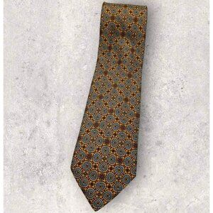 S.T. DUPONT Silk Tie ITALY XL Gold Blue Burgundy Geometric Art W:3.6" EUC